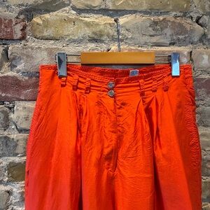 Bright Orange High-Waisted Silk Pants